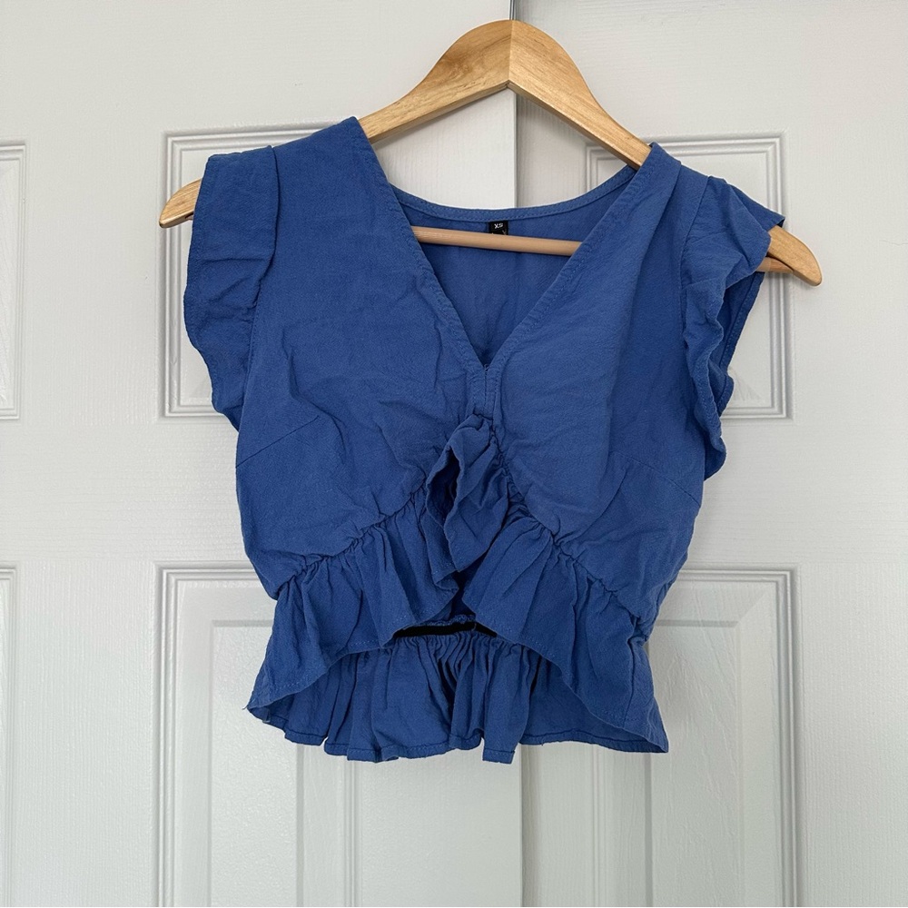 Blue Ruffled Women's Top